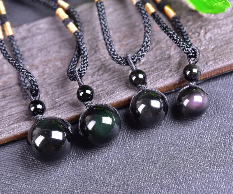 Black Obsidian Rainbow Eye Crystal Protection Pendant Necklace
