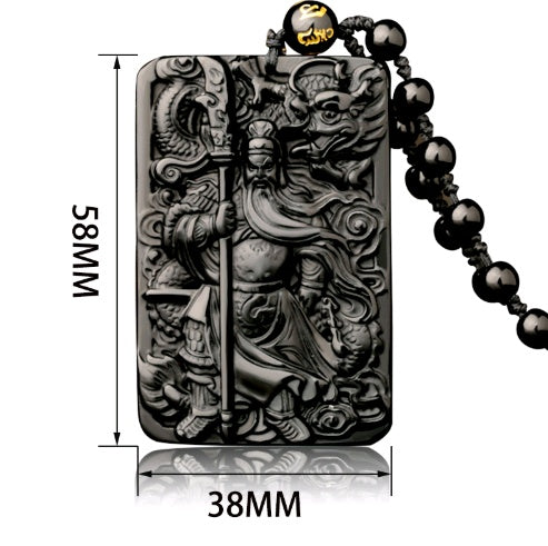 Natural Obsidian Carving Guan Gong Pendant, Men and Women Domineering Fortune God Pendant Obsidian Guan Gong Pendant