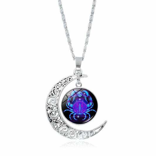 12 constellation time gemstone half moon pendant necklace twelve zodiac European and American jewelry - Mystara.shop