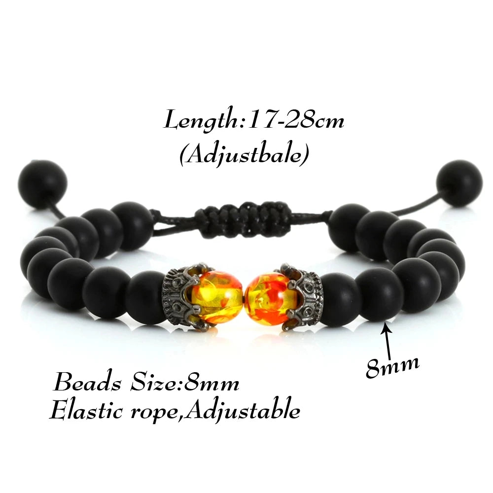 Black Lava & Tiger Eye Healing Bracelet with Crown Charm