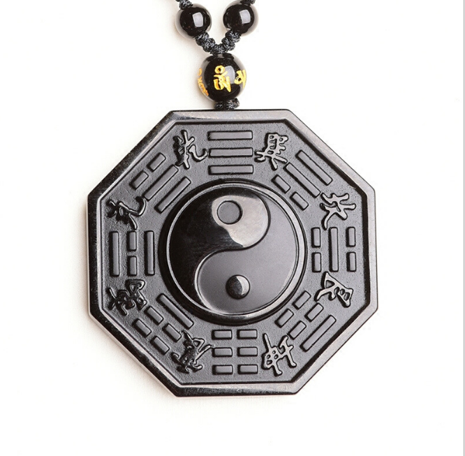 Black Obsidian Yin Yang Fish Pendant Amulet for Protection