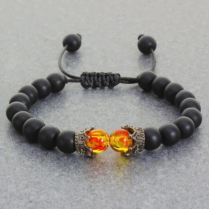 Black Lava & Tiger Eye Healing Bracelet with Crown Charm