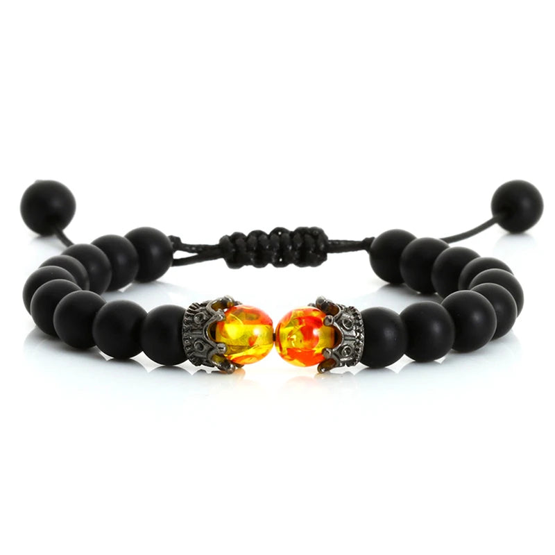 Black Lava & Tiger Eye Healing Bracelet with Crown Charm