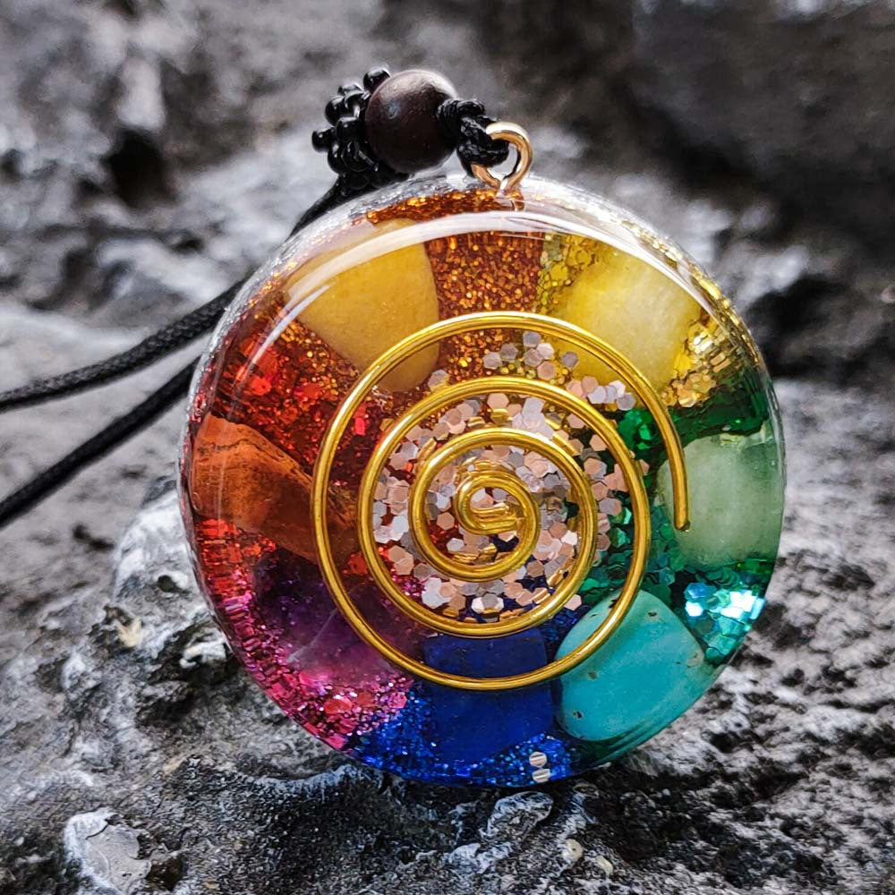 Orgone Chakra Crystal Pendant with Spiral Coil for Protection