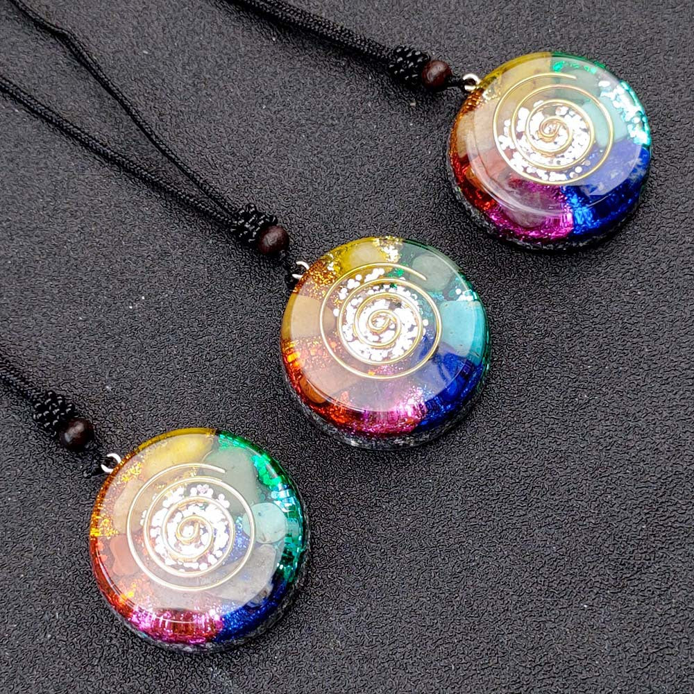 Orgone Chakra Crystal Pendant with Spiral Coil for Protection