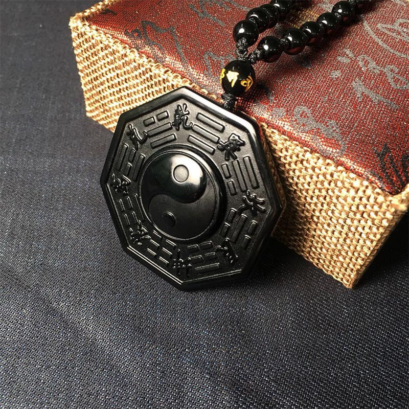 Black Obsidian Yin Yang Fish Pendant Amulet for Protection