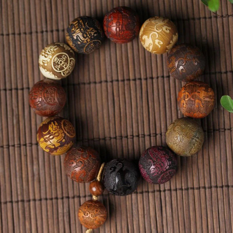 Handmade Wood Beaded Buddhist Prayer Bracelet with Pendant