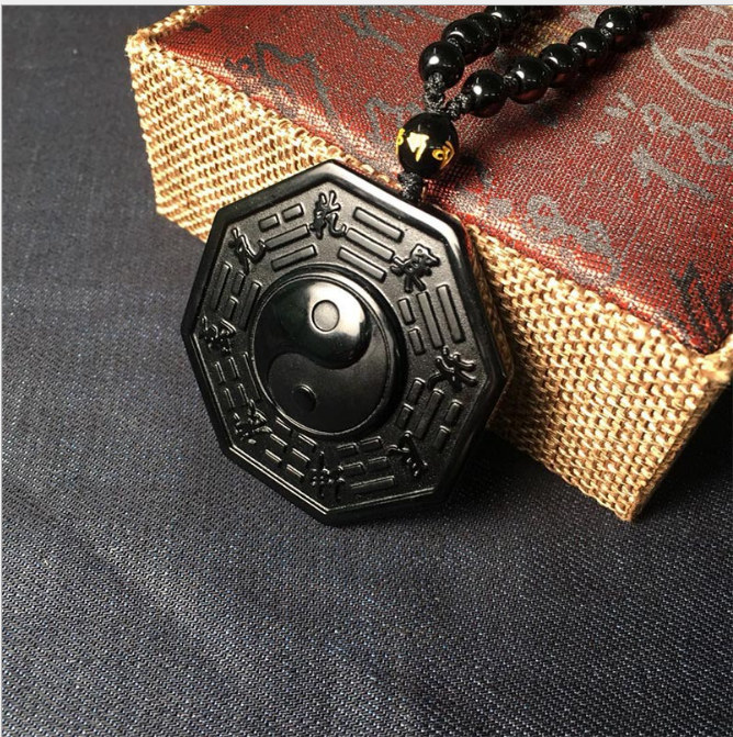 Black Obsidian Yin Yang Fish Pendant Amulet for Protection