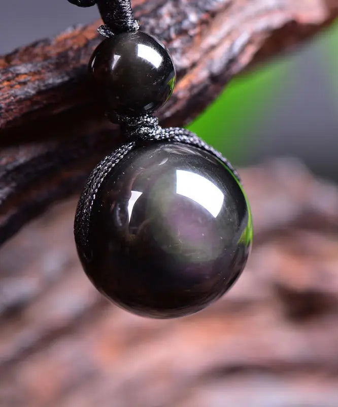 Black Obsidian Rainbow Eye Crystal Protection Pendant Necklace