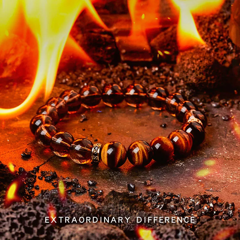 Men’s Obsidian Lava Stone Bracelet with Tiger Eye & Onyx Charm