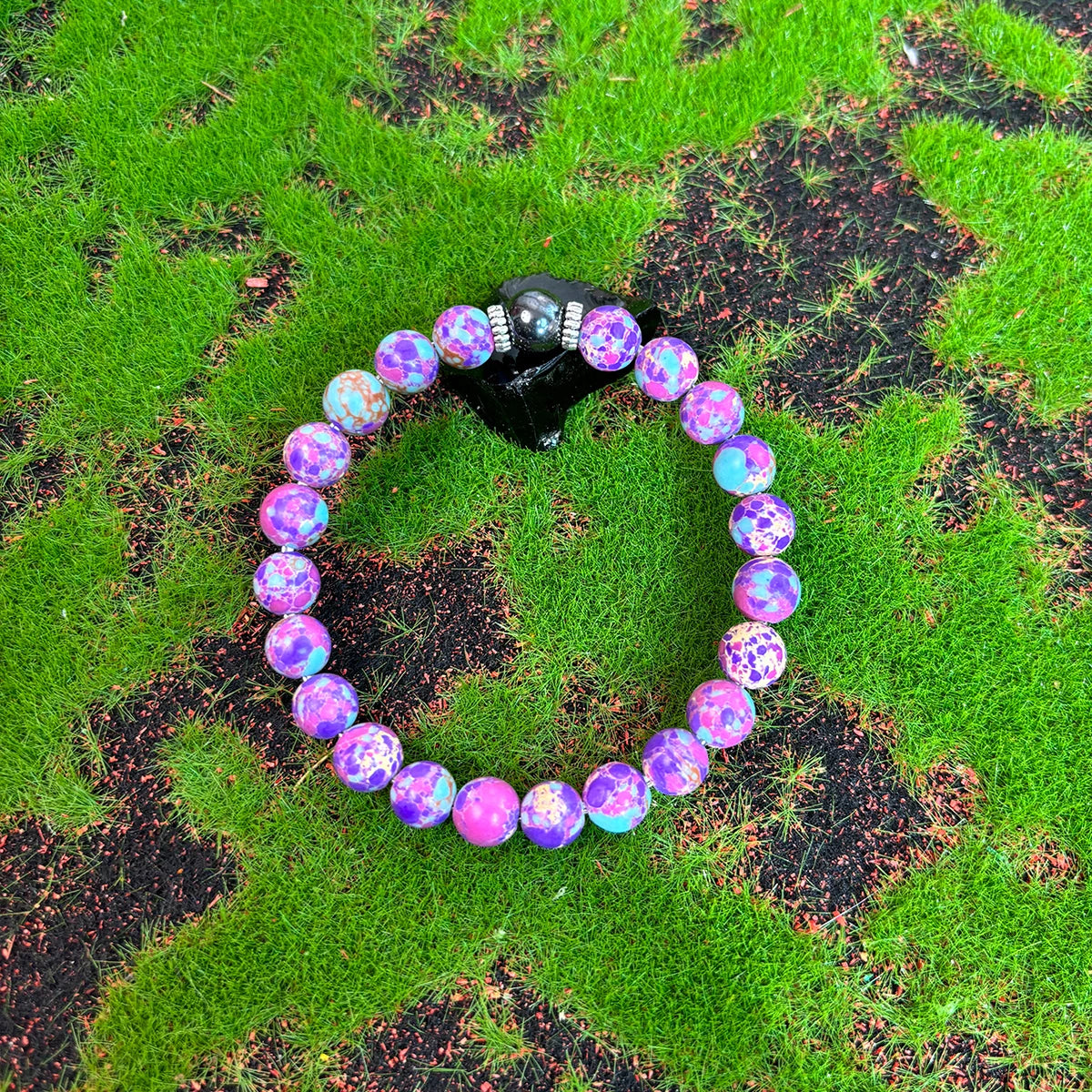 Purple Stone Boho Beaded Stretch Bracelet for Stress Relief