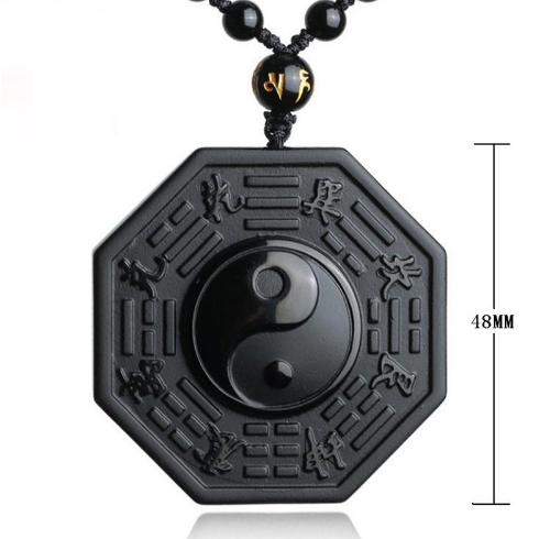 Black Obsidian Yin Yang Fish Pendant Amulet for Protection