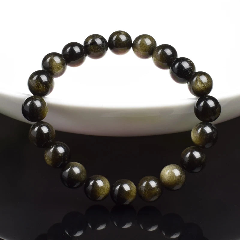 Golden Obsidian Natural Stone Stretch Beaded Bracelet Unisex