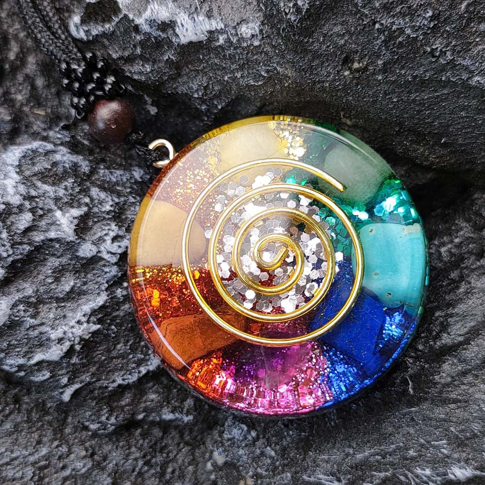 Orgone Chakra Crystal Pendant with Spiral Coil for Protection