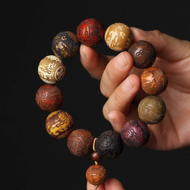 Handmade Wood Beaded Buddhist Prayer Bracelet with Pendant