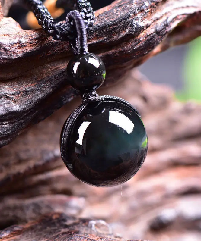 Black Obsidian Rainbow Eye Crystal Protection Pendant Necklace