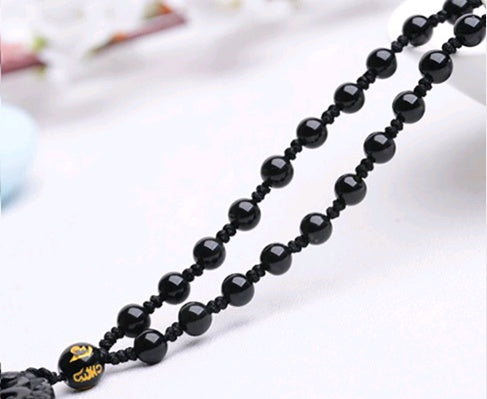 Natural Obsidian Carving Guan Gong Pendant, Men and Women Domineering Fortune God Pendant Obsidian Guan Gong Pendant