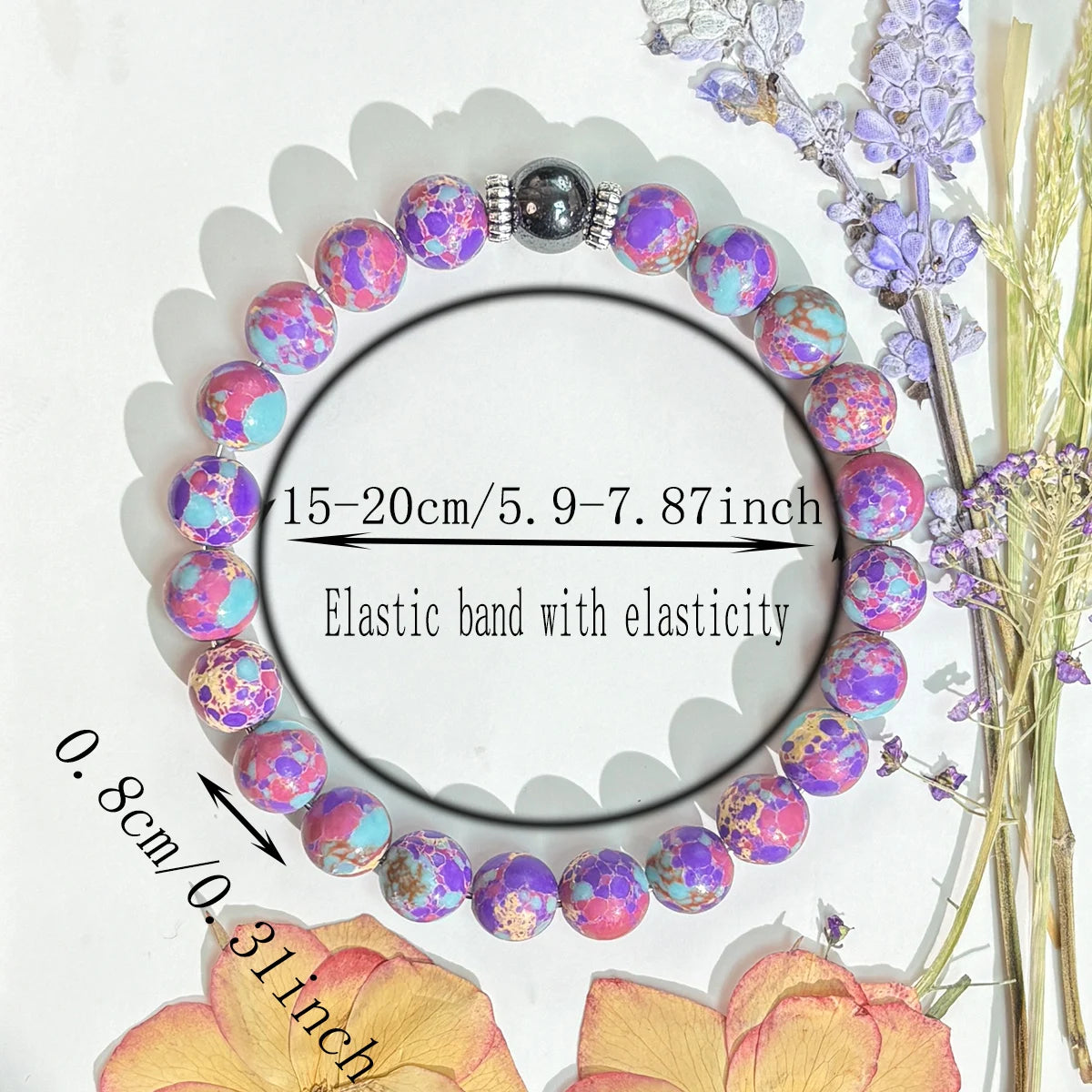 Purple Stone Boho Beaded Stretch Bracelet for Stress Relief