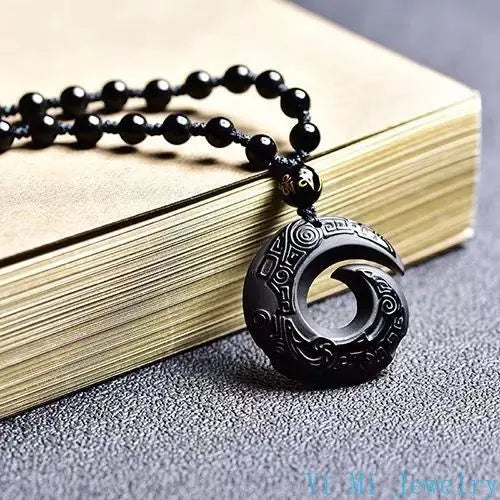 Black Obsidian Spiral Pendant Necklace for Protection & Healing