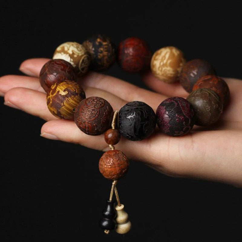 Handmade Wood Beaded Buddhist Prayer Bracelet with Pendant