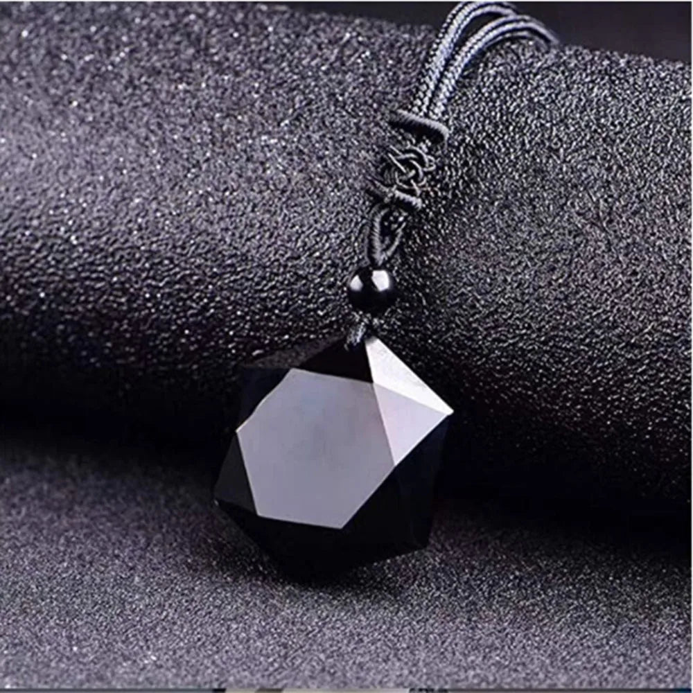 Black Obsidian Hexagram Pendant Necklace for Protection & Luck