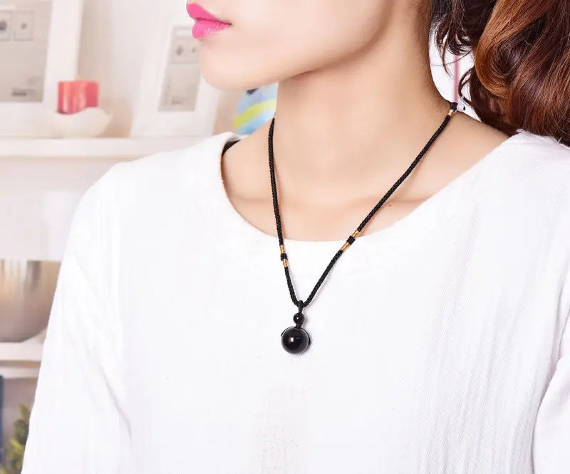 Black Obsidian Rainbow Eye Crystal Protection Pendant Necklace