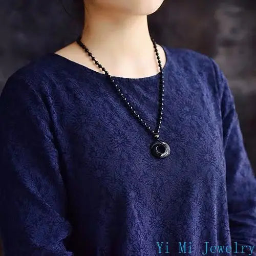 Black Obsidian Spiral Pendant Necklace for Protection & Healing