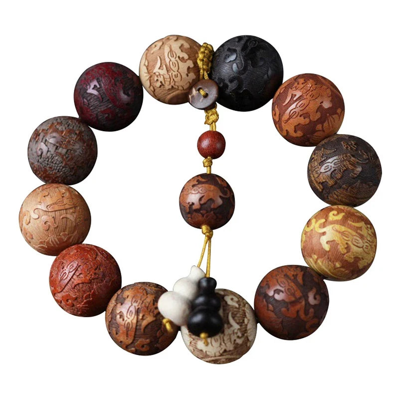 Handmade Wood Beaded Buddhist Prayer Bracelet with Pendant