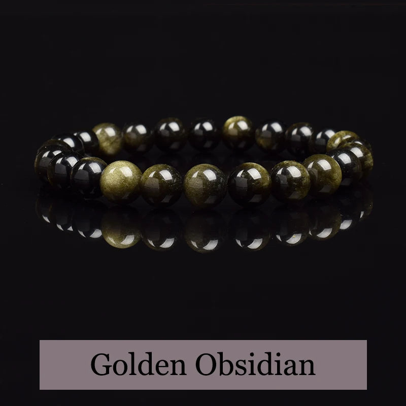 Golden Obsidian Natural Stone Stretch Beaded Bracelet Unisex
