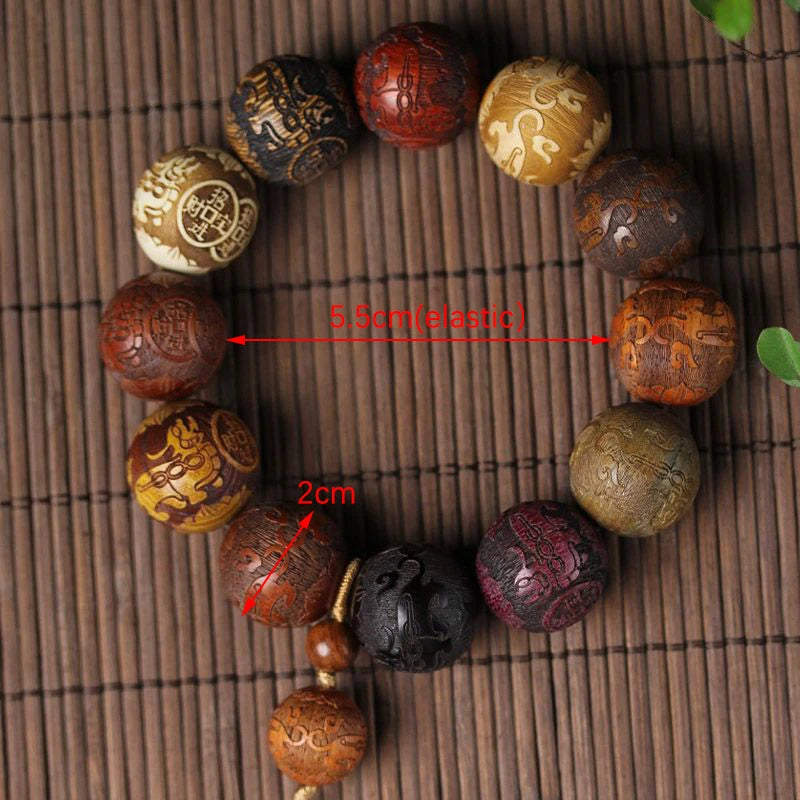 Handmade Wood Beaded Buddhist Prayer Bracelet with Pendant