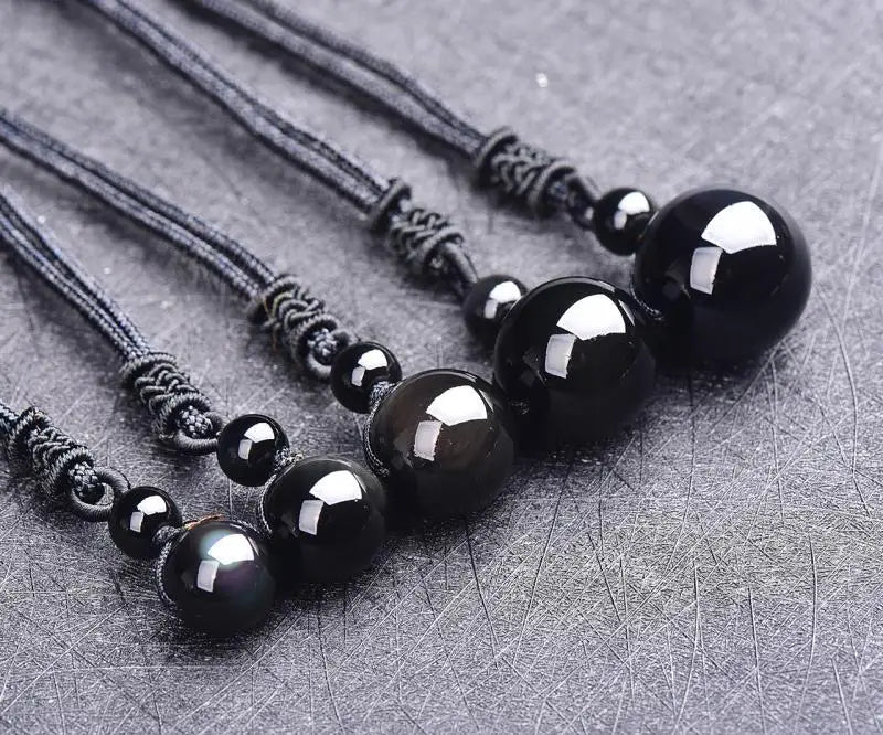Black Obsidian Rainbow Eye Crystal Protection Pendant Necklace