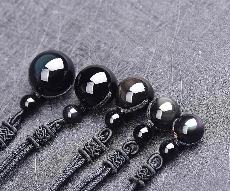 Black Obsidian Rainbow Eye Crystal Protection Pendant Necklace