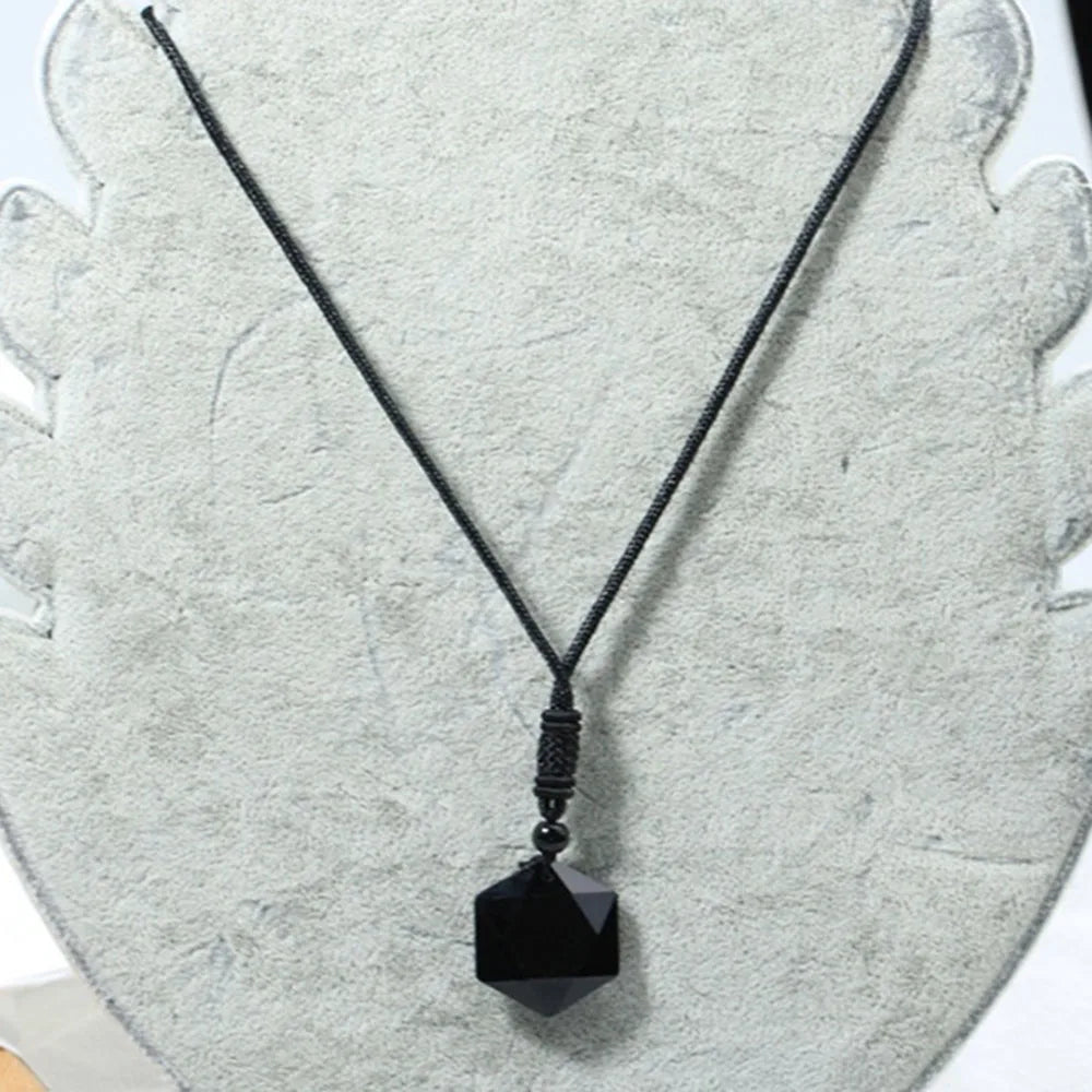 Black Obsidian Hexagram Pendant Necklace for Protection & Luck
