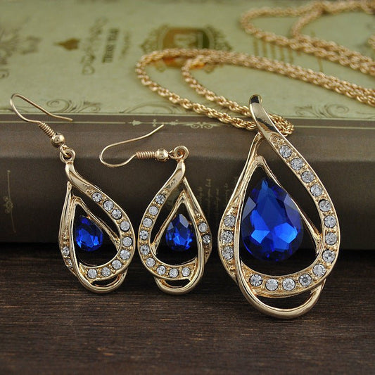 Double Drop Crystal Set Necklace Earrings - Mystara.shop
