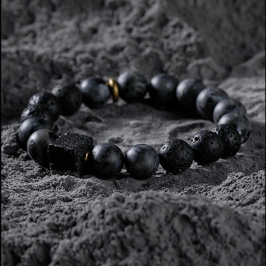 Men’s Obsidian Lava Stone Bracelet with Tiger Eye & Onyx Charm - Mystara.shop