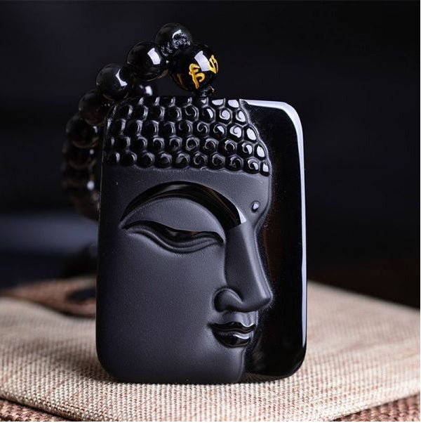 Natural Obsidian Buddha Pendant Amulet - Mystara.shop