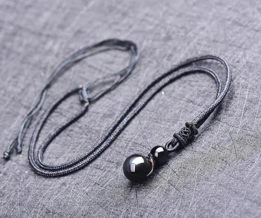 Black Obsidian Rainbow Eye Crystal Protection Pendant Necklace