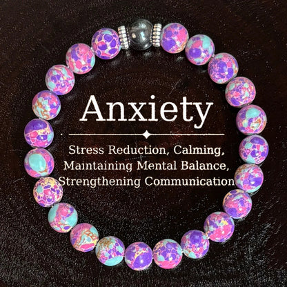 Purple Stone Boho Beaded Stretch Bracelet for Stress Relief