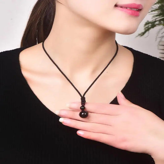 Black Obsidian Rainbow Eye Crystal Protection Pendant Necklace
