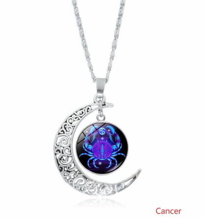 12 constellation time gemstone half moon pendant necklace twelve zodiac European and American jewelry - Mystara.shop