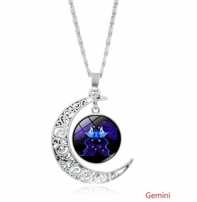 12 constellation time gemstone half moon pendant necklace twelve zodiac European and American jewelry - Mystara.shop
