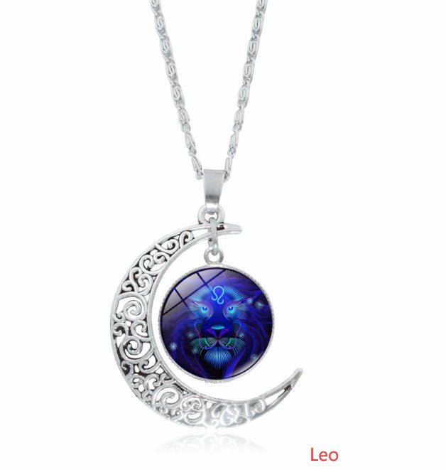 12 constellation time gemstone half moon pendant necklace twelve zodiac European and American jewelry - Mystara.shop