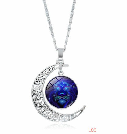 12 constellation time gemstone half moon pendant necklace twelve zodiac European and American jewelry - Mystara.shop