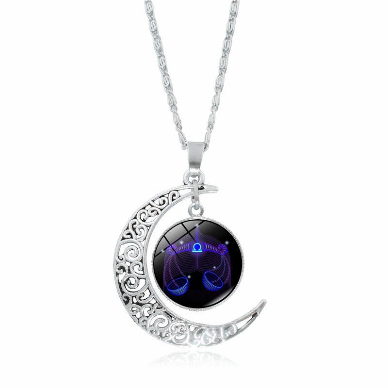 12 constellation time gemstone half moon pendant necklace twelve zodiac European and American jewelry - Mystara.shop