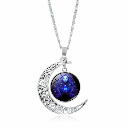 12 constellation time gemstone half moon pendant necklace twelve zodiac European and American jewelry - Mystara.shop