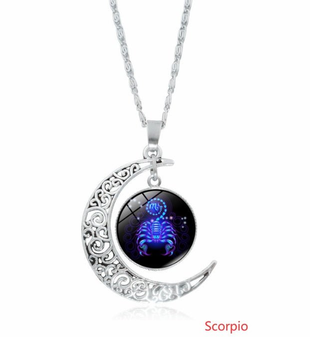 12 constellation time gemstone half moon pendant necklace twelve zodiac European and American jewelry - Mystara.shop