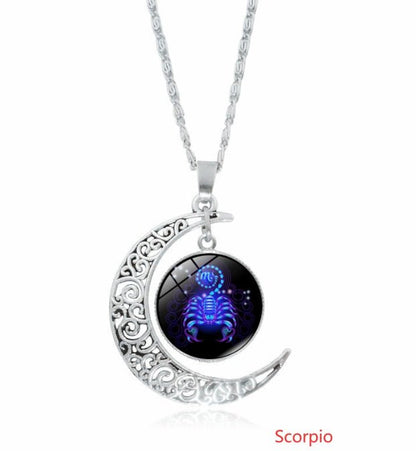 12 constellation time gemstone half moon pendant necklace twelve zodiac European and American jewelry - Mystara.shop
