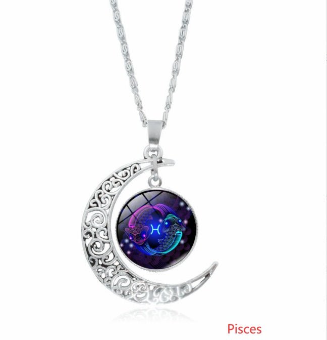 12 constellation time gemstone half moon pendant necklace twelve zodiac European and American jewelry - Mystara.shop