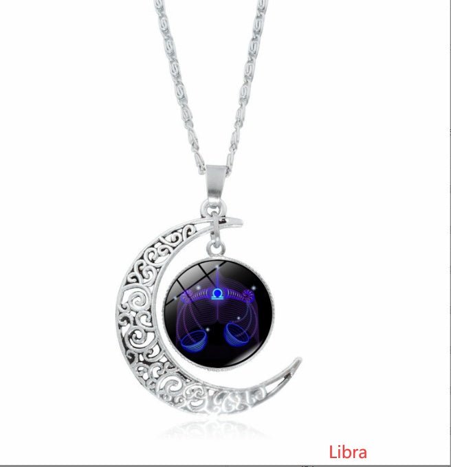 12 constellation time gemstone half moon pendant necklace twelve zodiac European and American jewelry - Mystara.shop