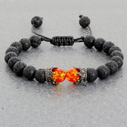 Black Lava & Tiger Eye Healing Bracelet with Crown Charm
